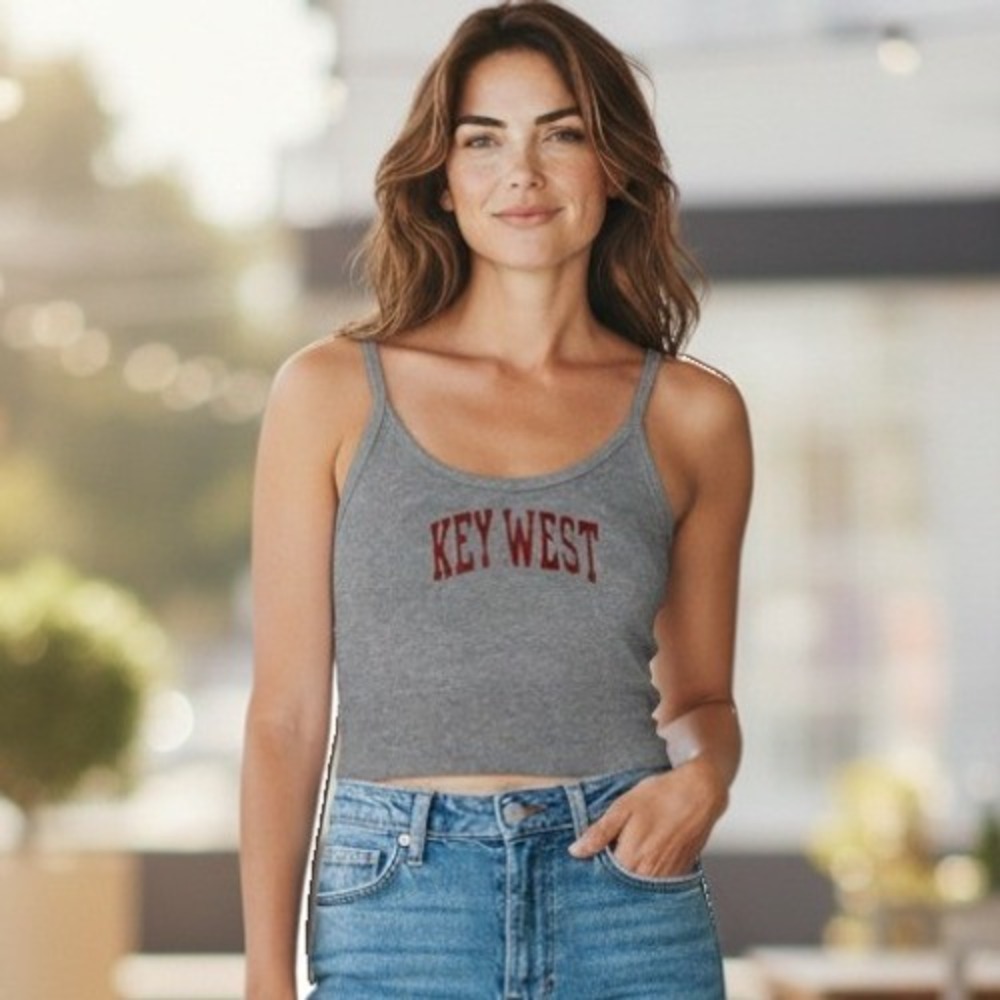 John Galt Brandy Melville Gray Ribbed Key West Graphic Tank Top Florida One Size